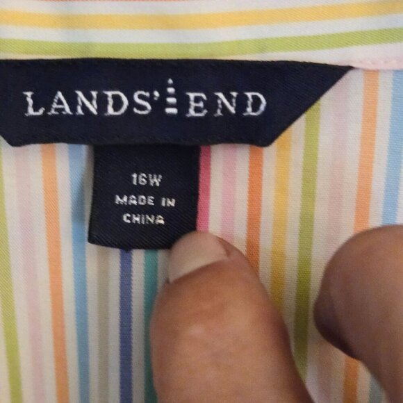 Lands' End Rainbow Striped 3/4 Sleeve Cotton Blend V Neck Blouse Size 16W - Picture 5 of 6